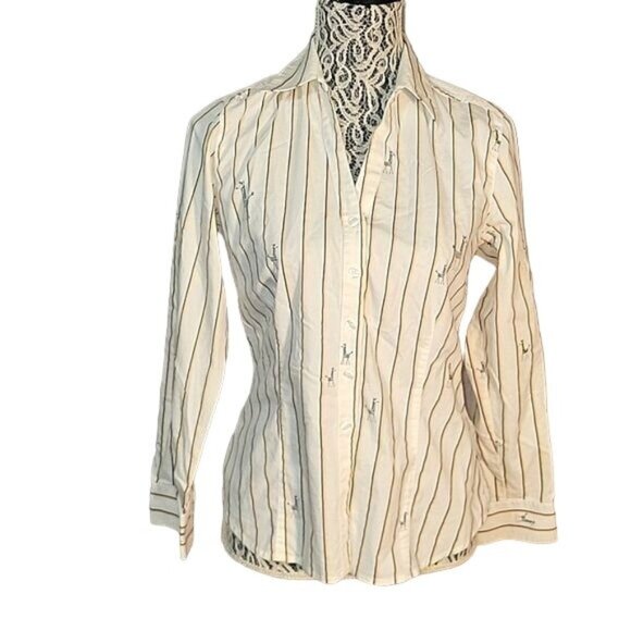CHICO'S Womens Button-Up Giraffe Stripe Shirt With‎ Embroidered Details Size M - Picture 1 of 5